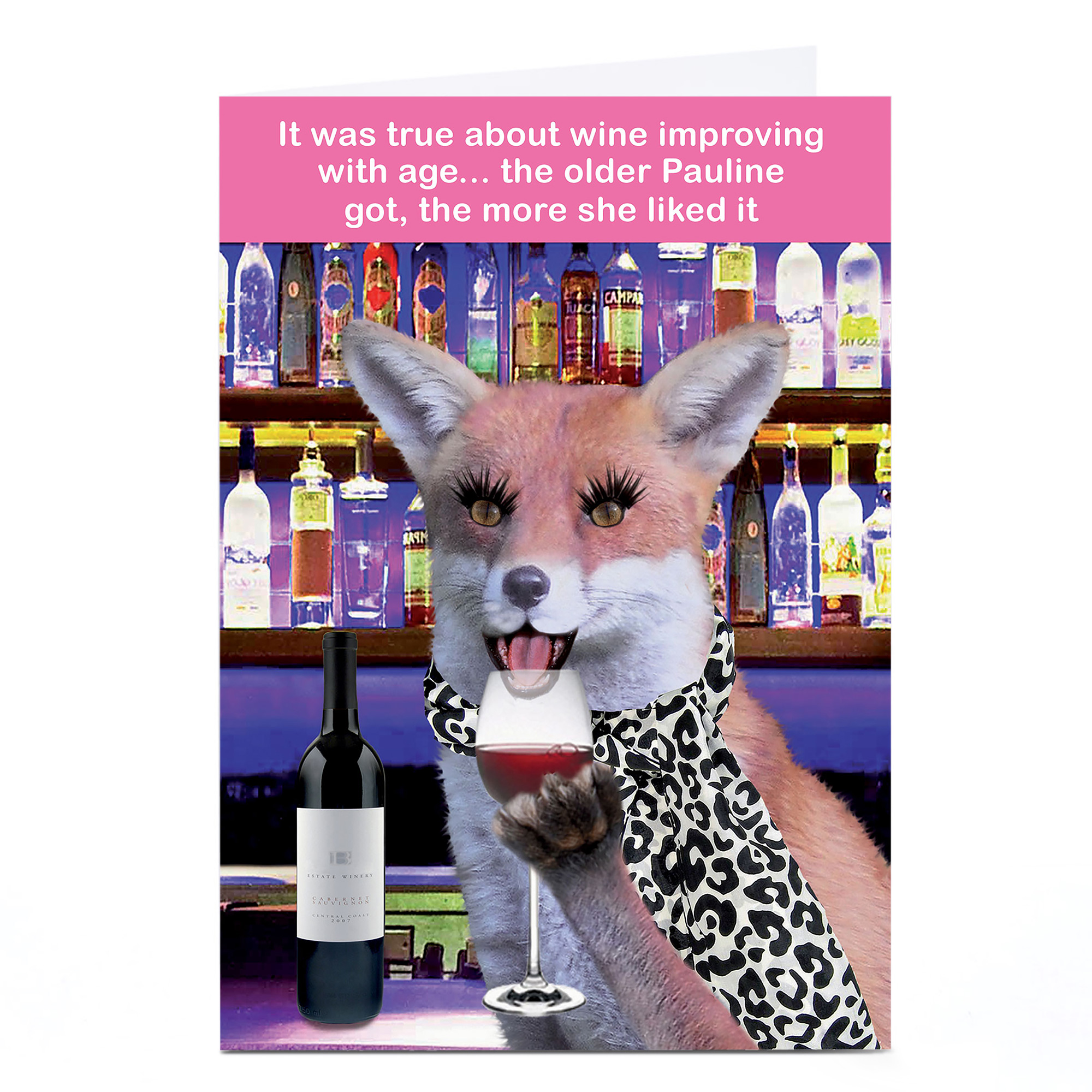 Personalised Birthday Card - Fox & Wine Glass