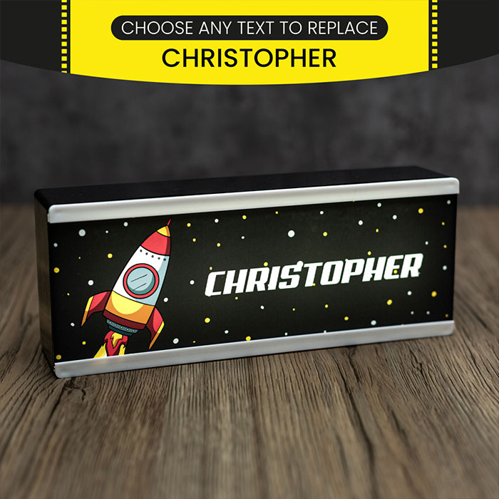 Personalised Room Sign Light Box Space Rocket