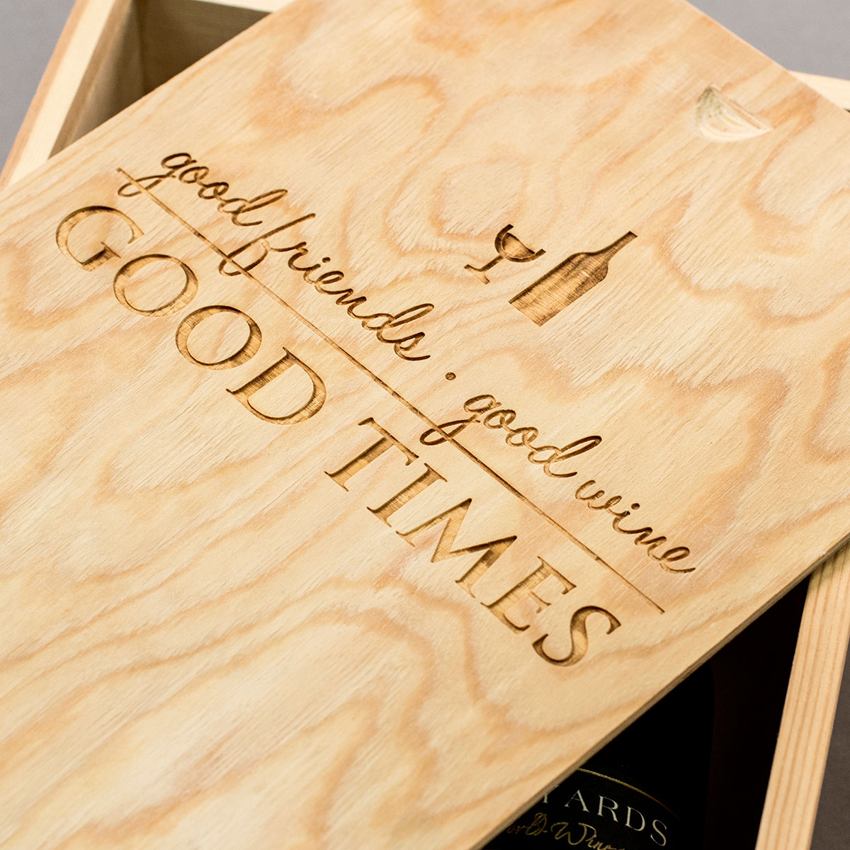 Personalised Two Bottle Wooden Wine Box - Good Friends, Good Wine, Good Times
