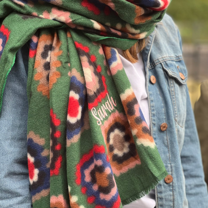 Embroidered Retro Floral Winter Scarf