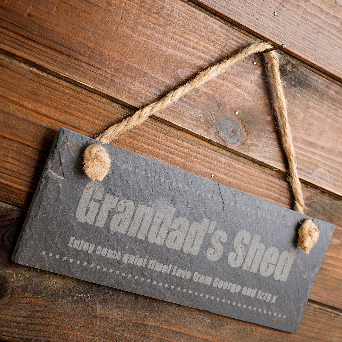 Engraved Grandad's Shed Hanging Slate Sign
