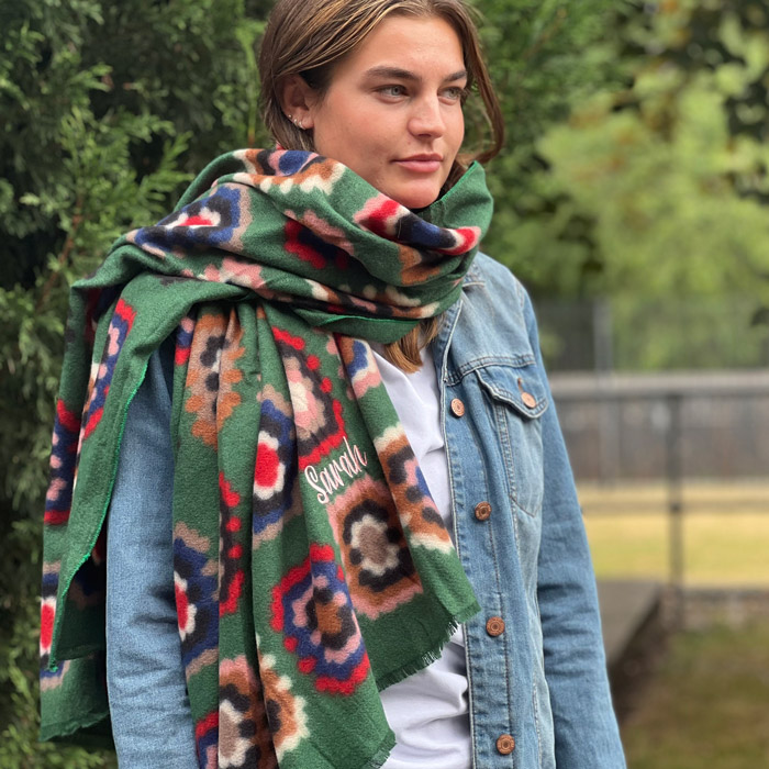 Embroidered Retro Floral Winter Scarf