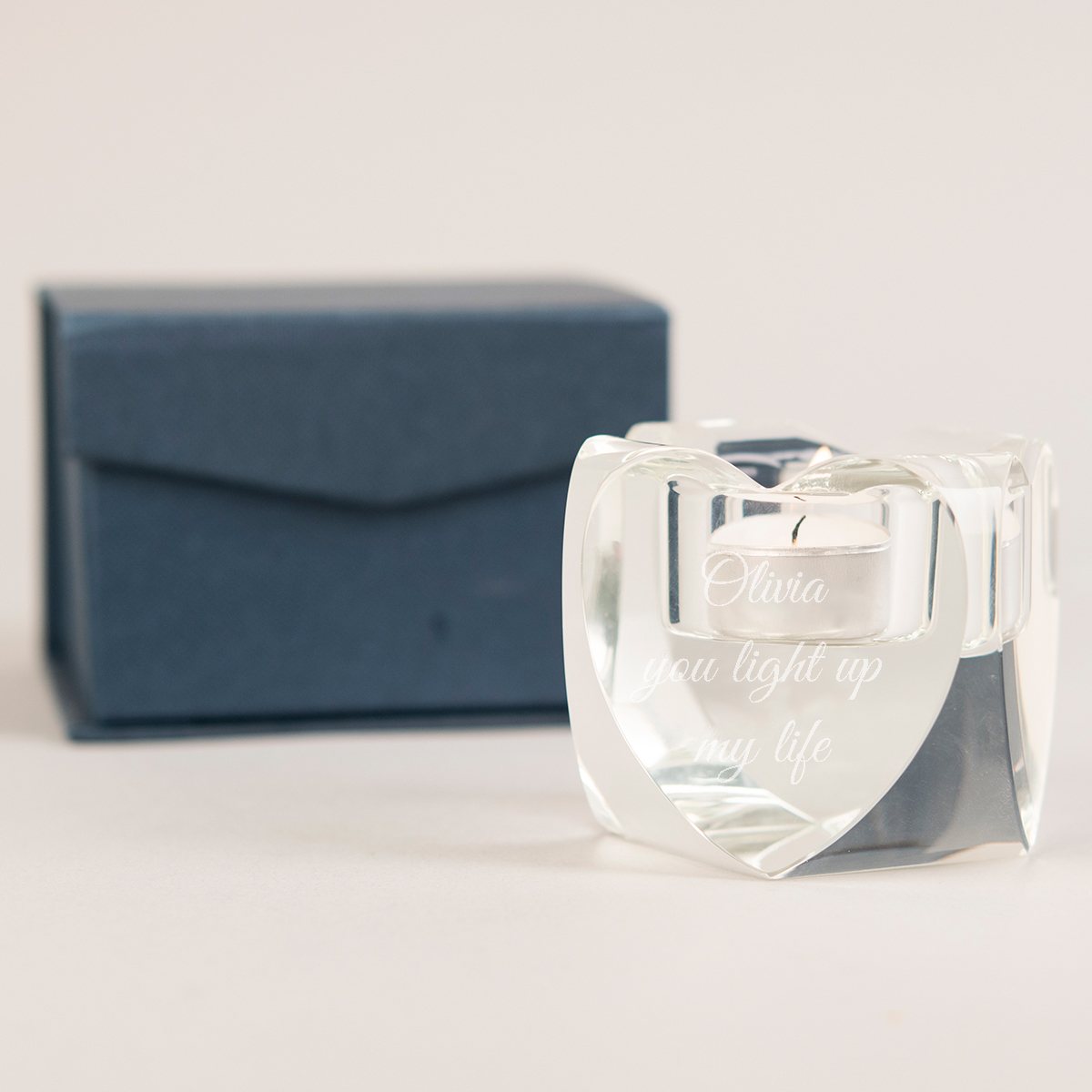 Personalised Optical Crystal Heart Tealight Holder