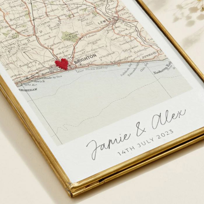 Personalised Vintage Map Picture With Stitched Heart