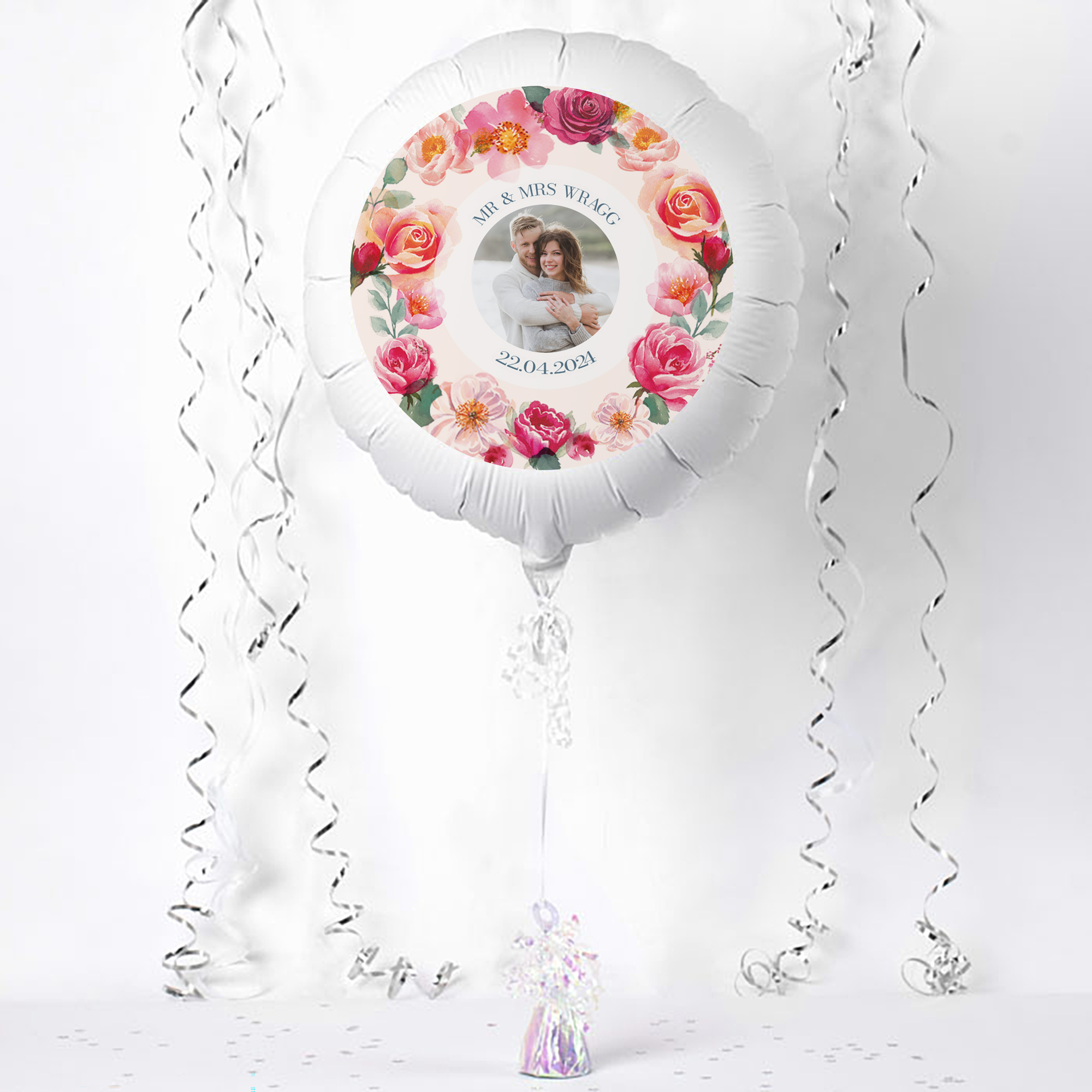 Personalised Photo Upload Large Helium Balloon - Floral Border, Any Message