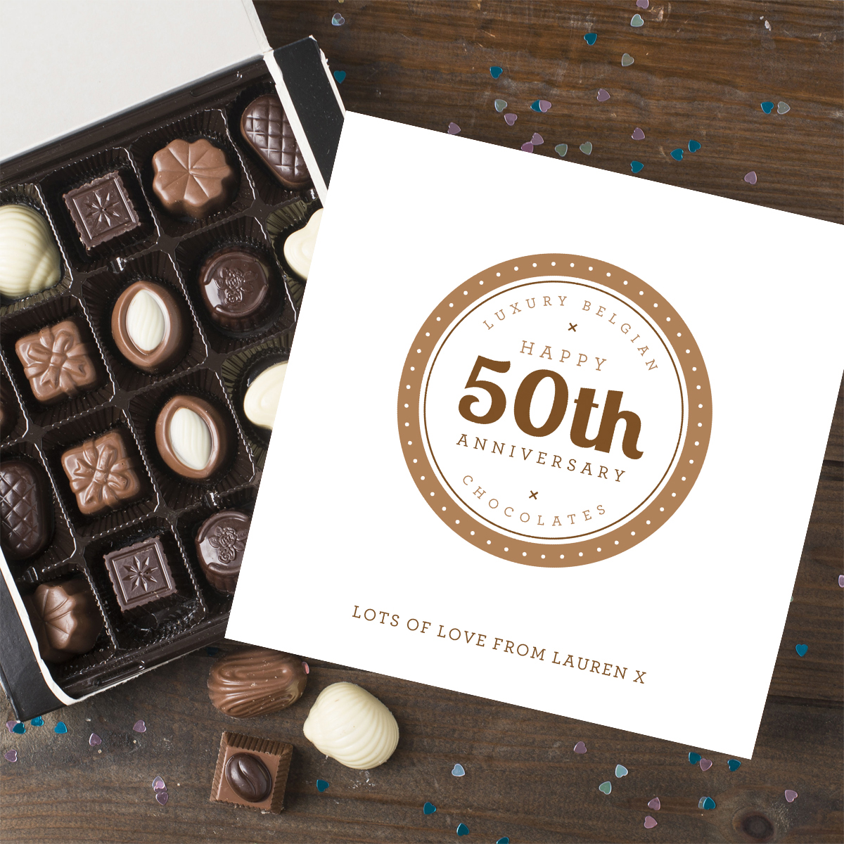 Personalised Belgian Chocolates - 50th Anniversary