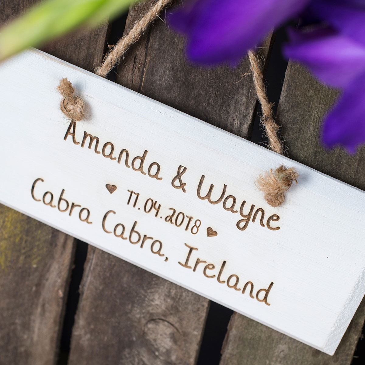 Personalised Hanging White Wooden Sign