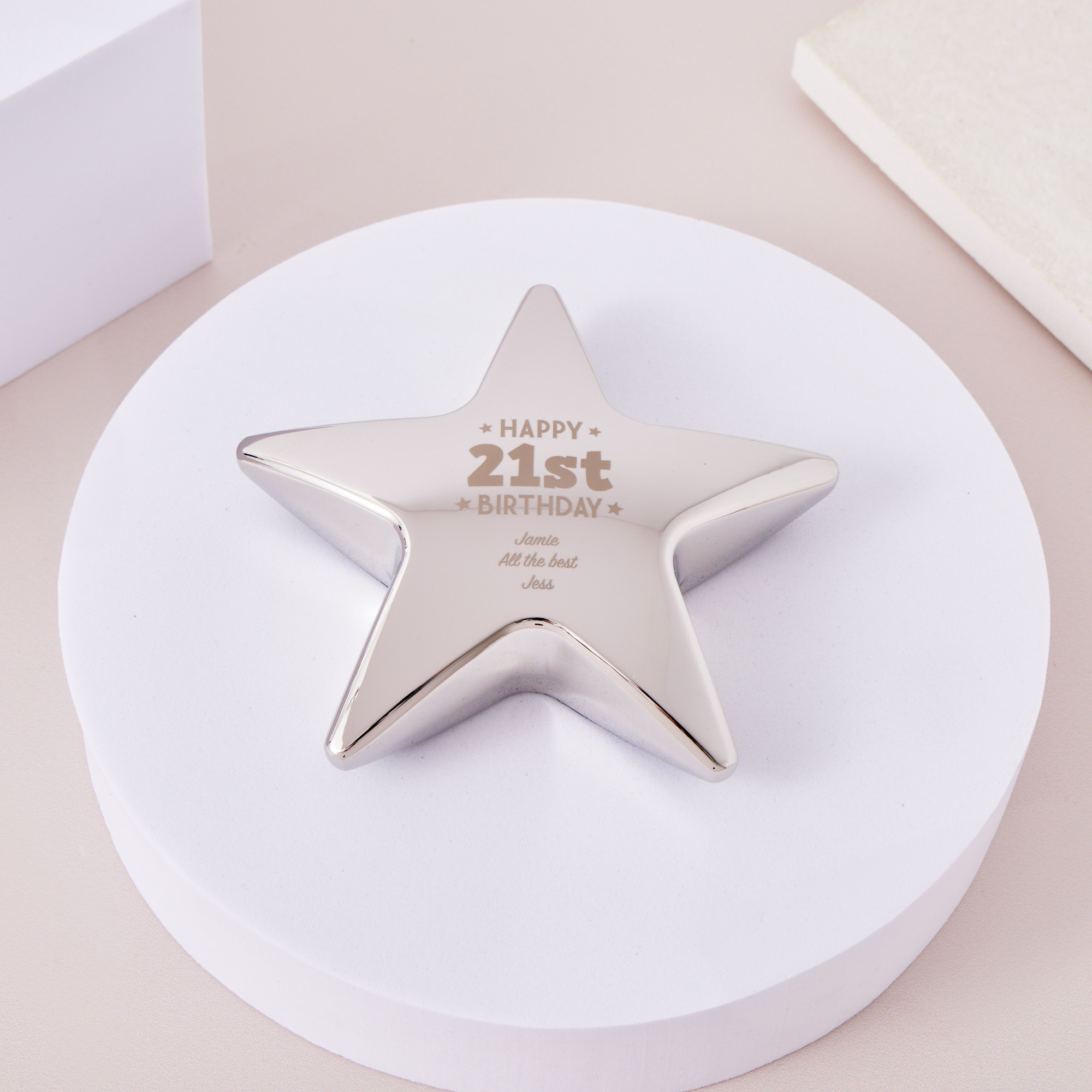Engraved '21st Birthday' Silver Star Paperweight
