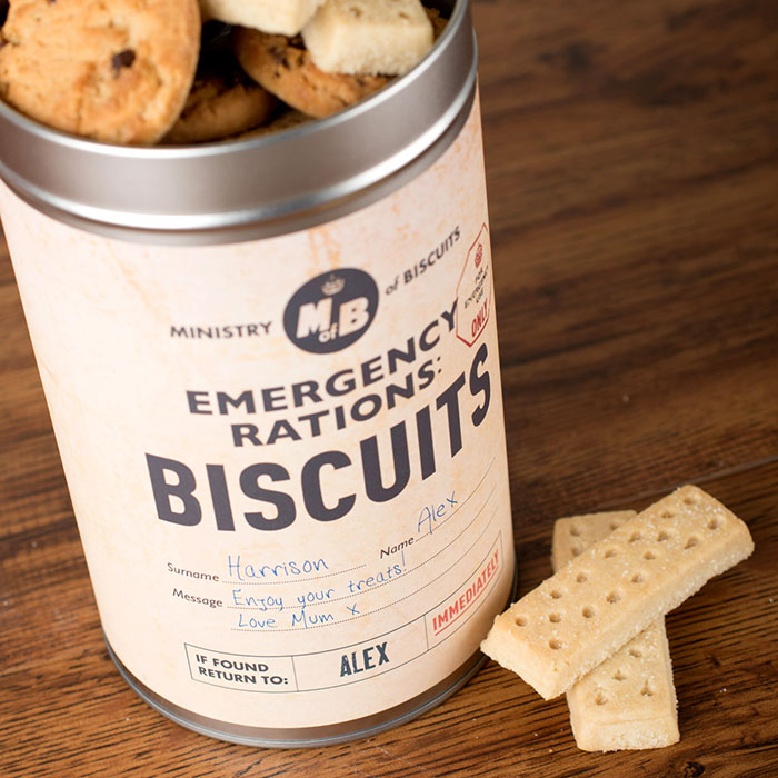 Personalised Tin With Biscuits - Emergency Rations Biscuits