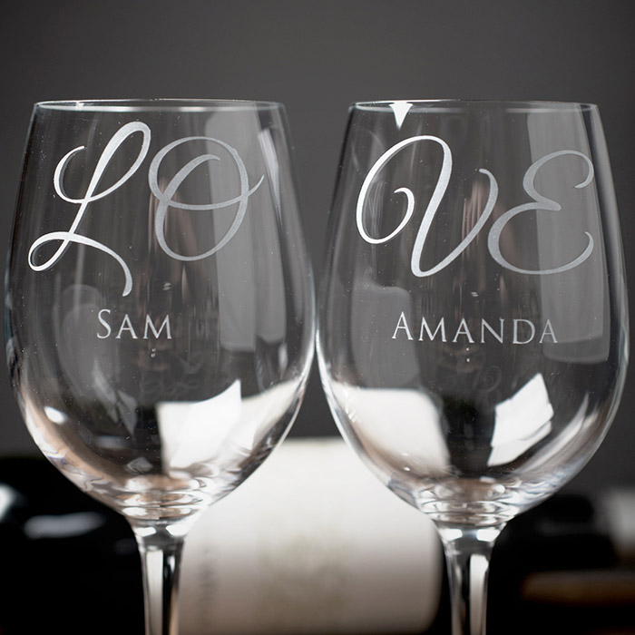 Personalised Set Of 2 Wine Glasses - Love