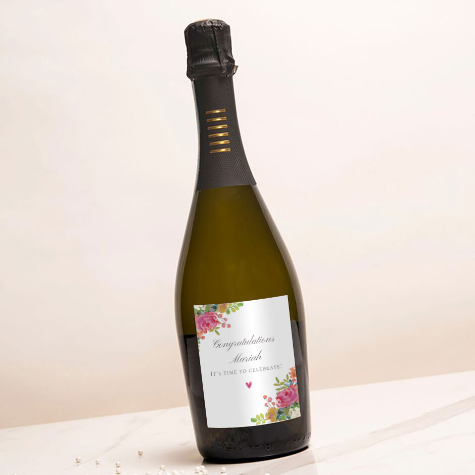 Personalised Prosecco - Floral It's Time To Celebrate
