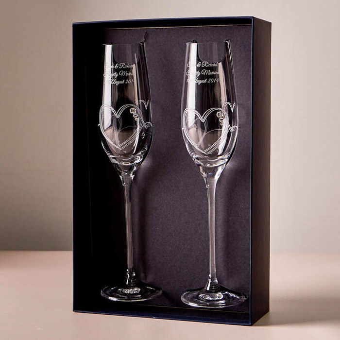 Engraved Swarovski String of Love Crystal Champagne Flute Pair