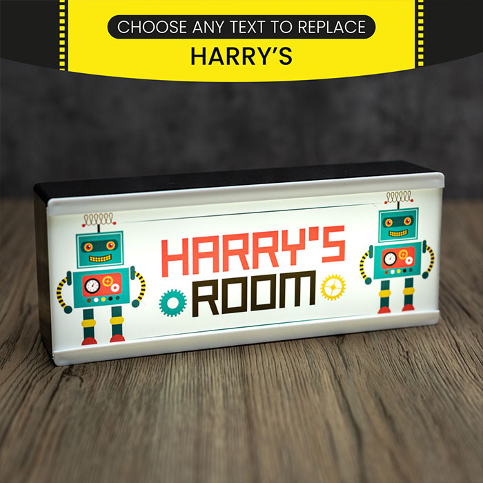 Personalised Room Sign Light Box Robot