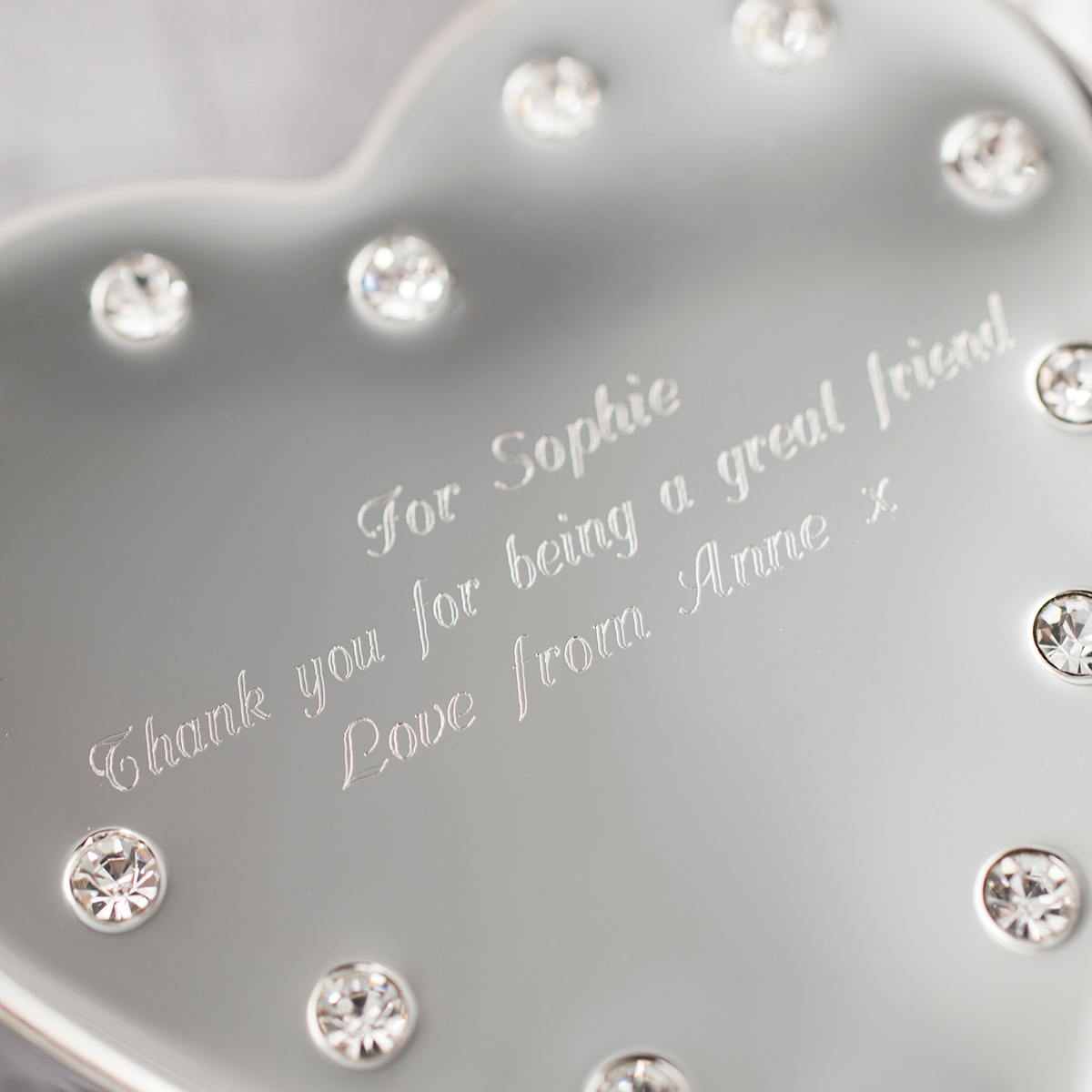 Engraved Diamante Heart-Shaped Jewellery Box - For Your Bridesmaid