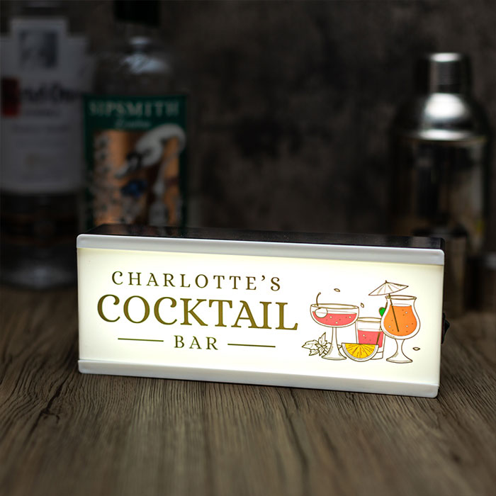 Personalised Room Sign Light Box Cocktail Bar