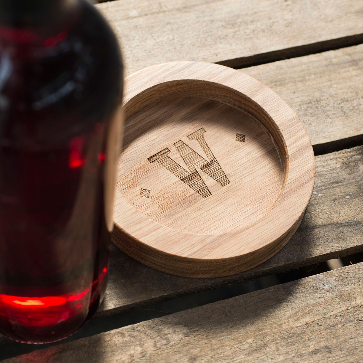 Personalised Wooden Wine Bottle Coaster - Initials