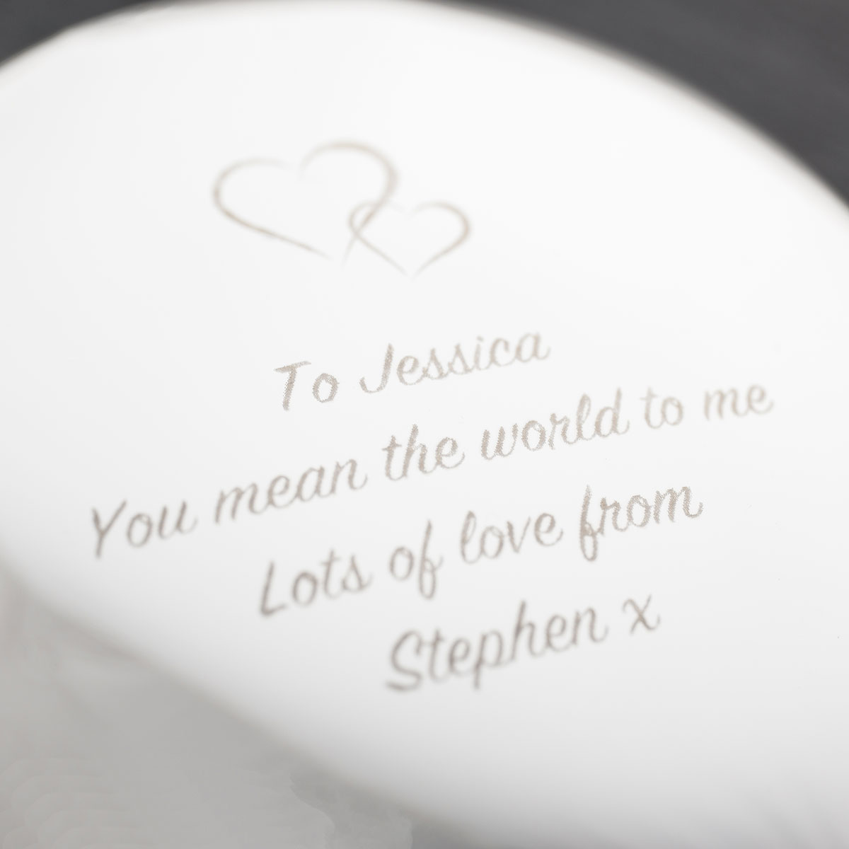 Engraved Silver Round Compact Mirror - Hearts, Any Message
