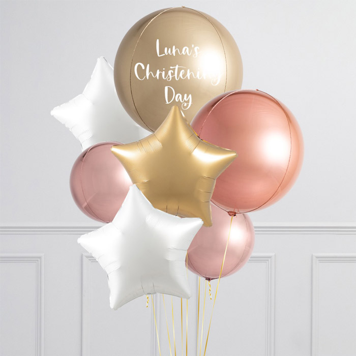 Personalised Copper Chrome Helium Big Bubblegum Balloon Bunch - FREE DELIVERY
