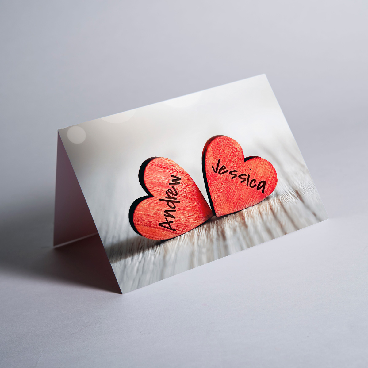 Personalised Card - Printed Wooden Hearts