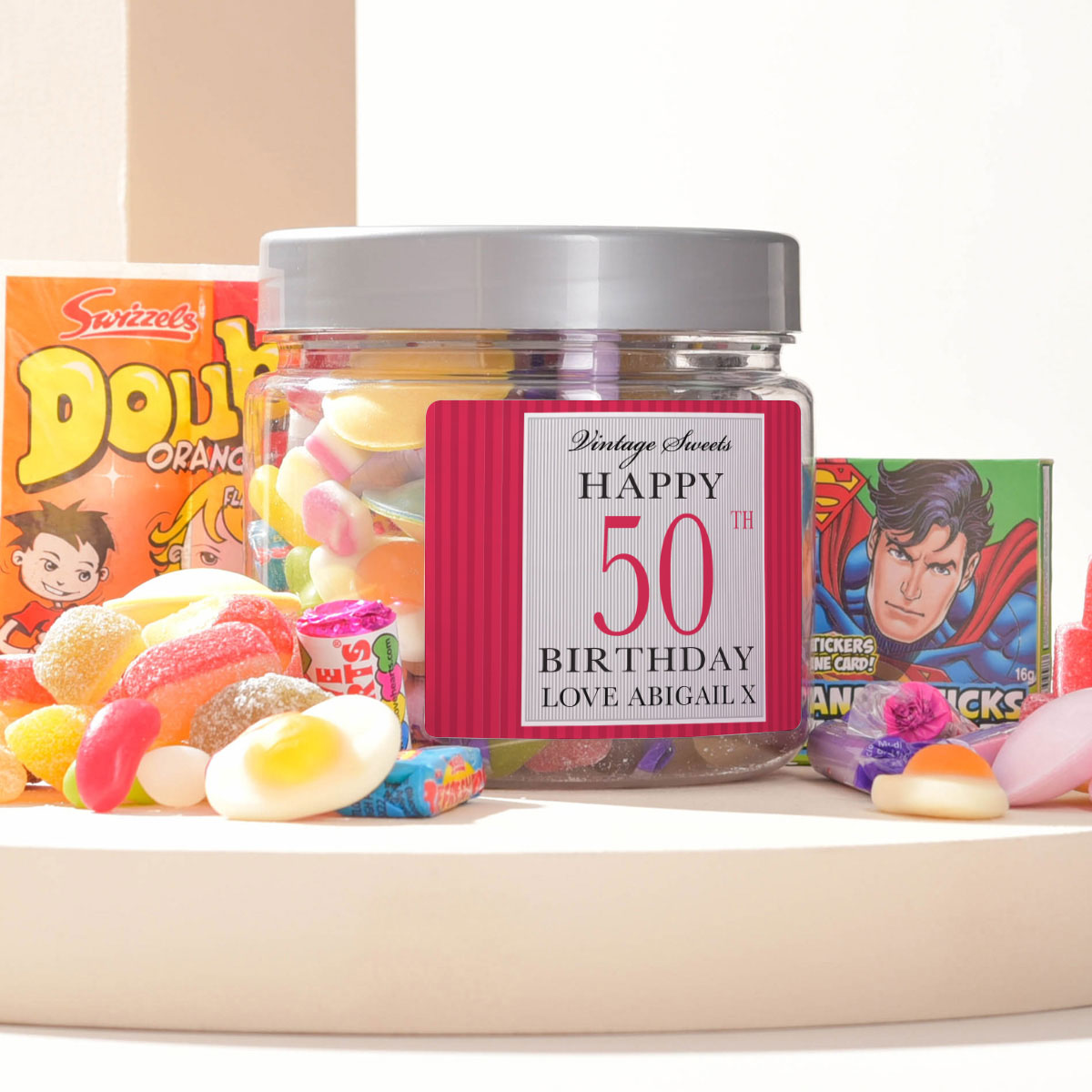 Personalised Retro Sweet Jar - Happy 50th Birthday