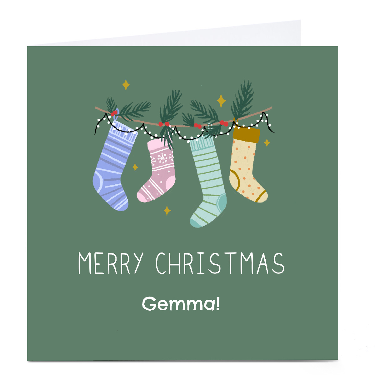 Personalised Zoe Spry Christmas Card - Stocking Merry Christmas