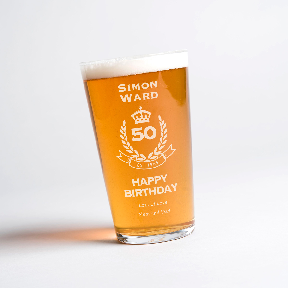 Personalised Pint Glass - 50th Birthday Crest