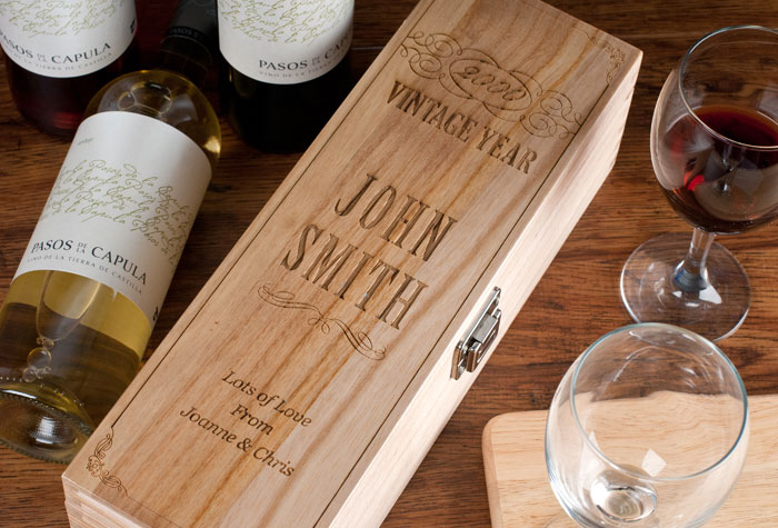 Personalised Luxury Wooden Wine Box - Anniversary Year