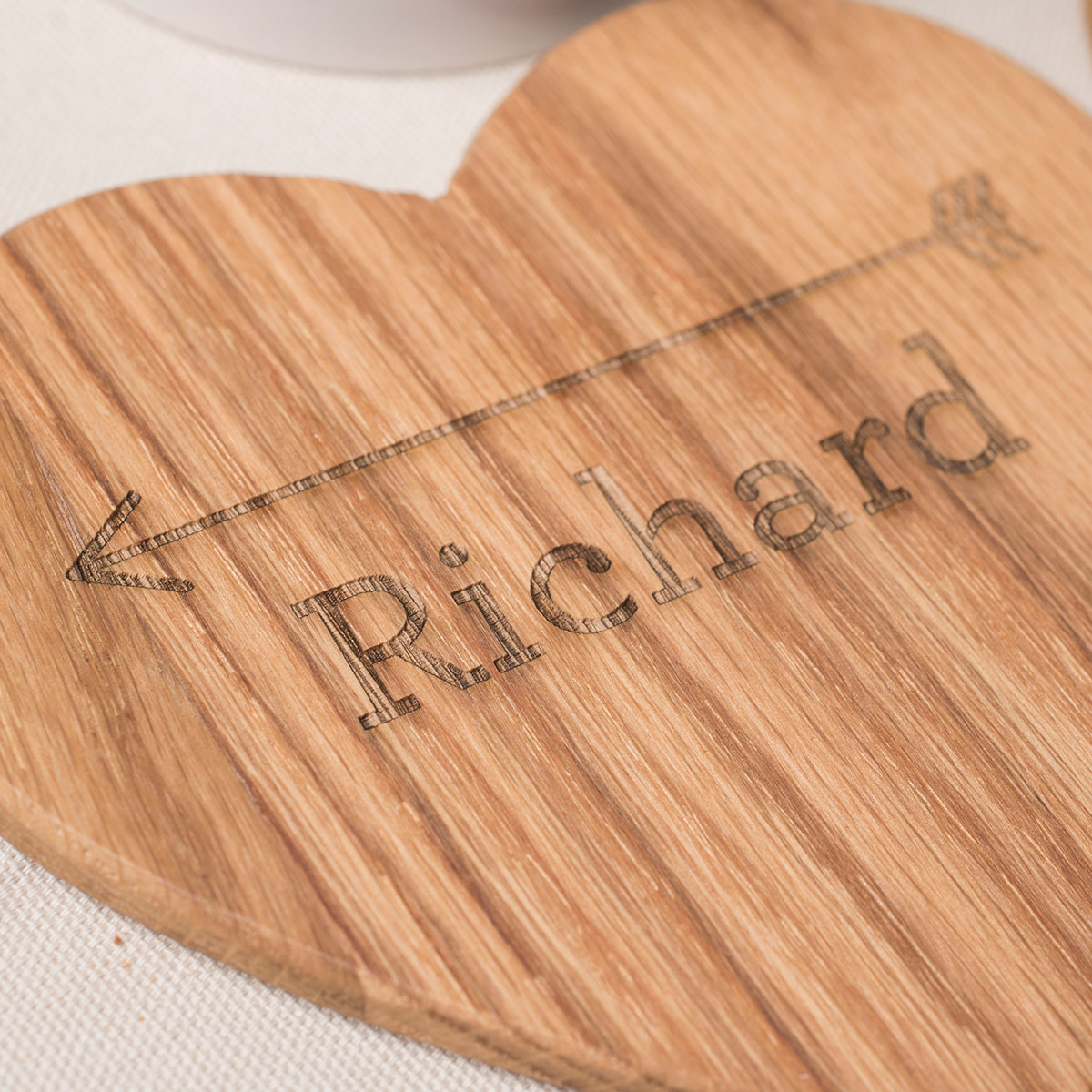 Personalised Set Of 2 Wooden Heart Coasters - Arrow