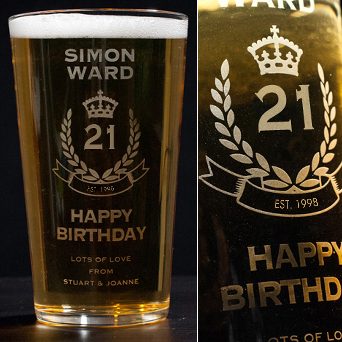 Personalised Pint Glass - 21st Birthday Crest