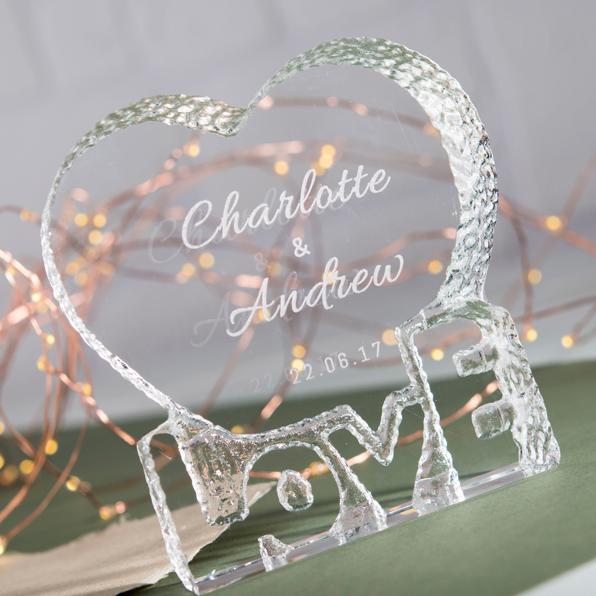 Personalised Optical Crystal Heart Paperweight - Love