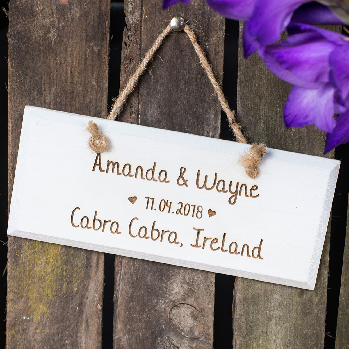 Personalised Hanging White Wooden Sign