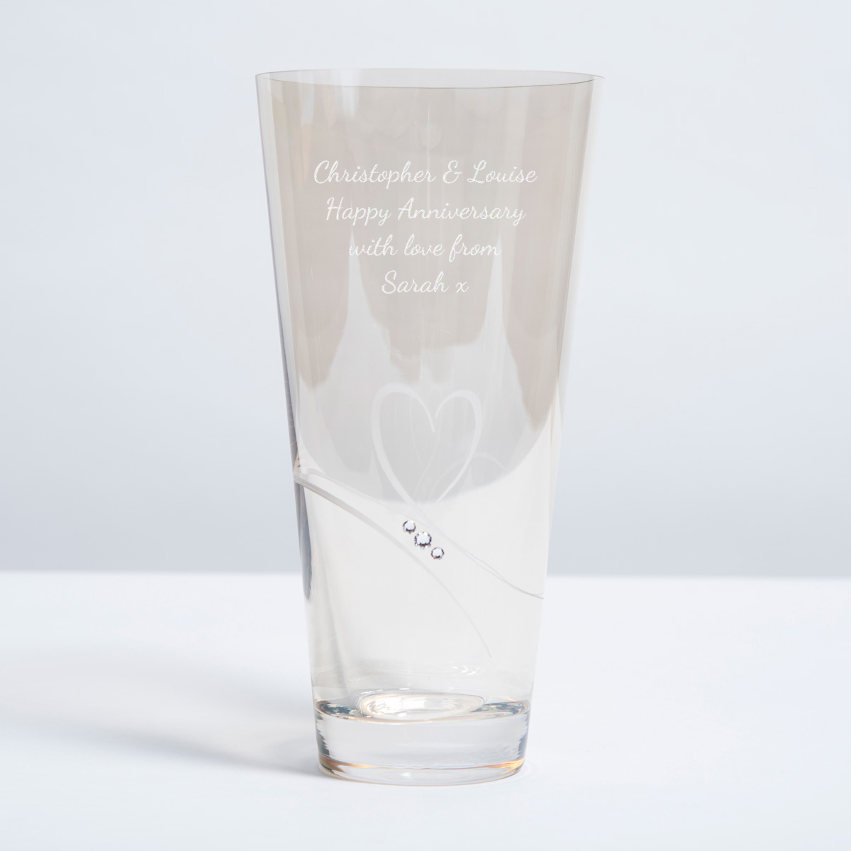 Engraved Gold Swarovski Elements Glass Vase - Message