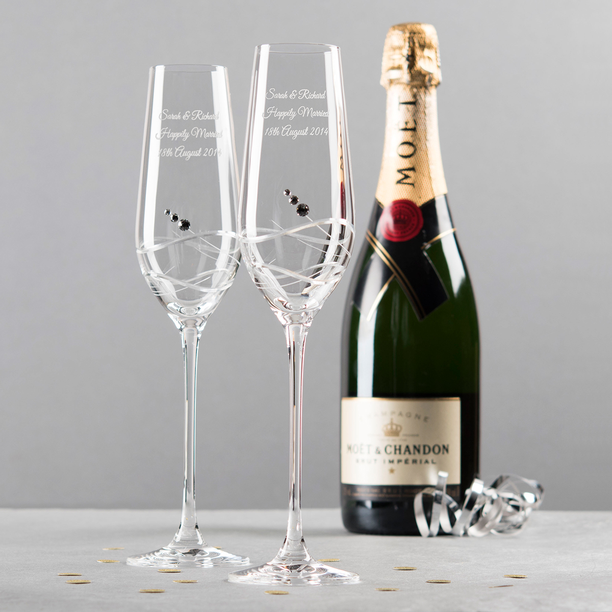 Engraved Set of 2 Crystal Champagne Flutes - Anniversary