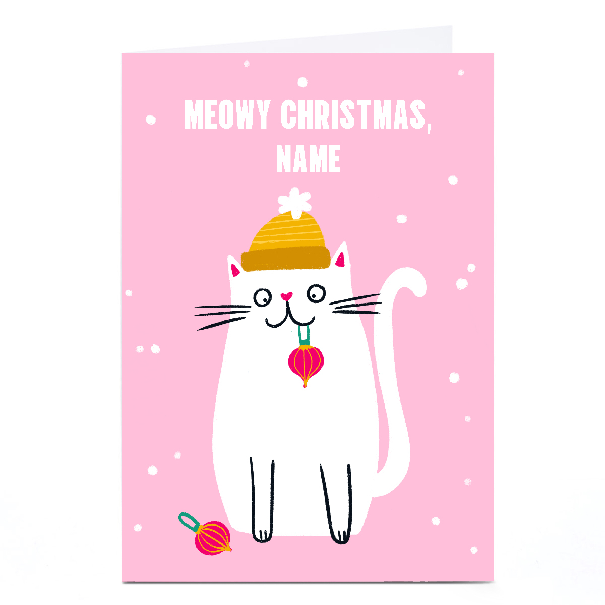 Personalised Lucy Maggie Christmas Card - Cat in Bobble Hat