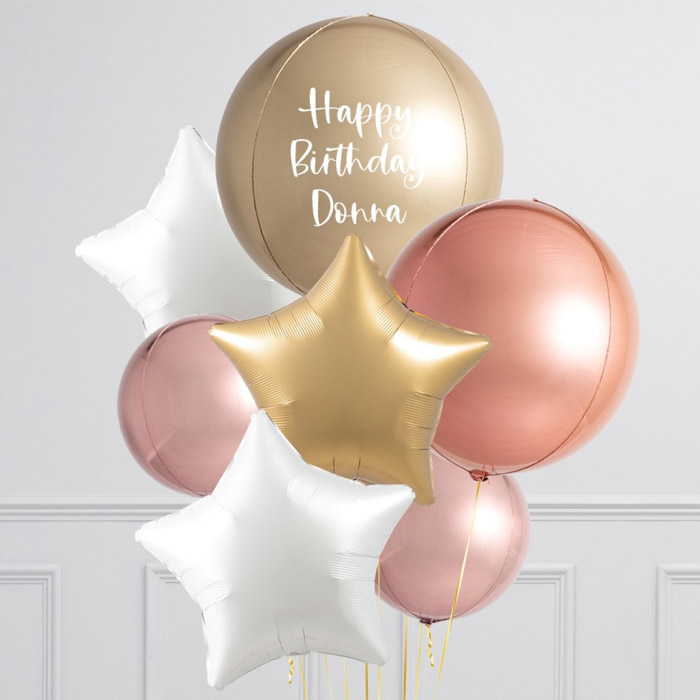 Personalised Copper Chrome Helium Big Bubblegum Balloon Bunch - FREE DELIVERY