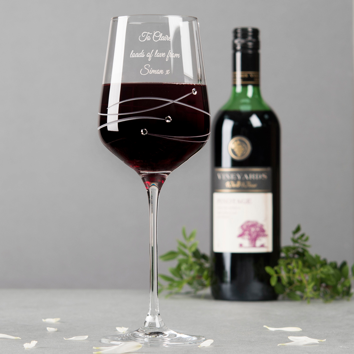 Engraved Swarovski Diamante Wine Glass - On Your Anniversary