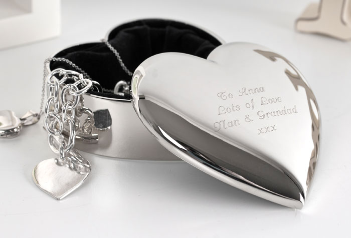 Engraved Silver-Plated Heart Trinket Box