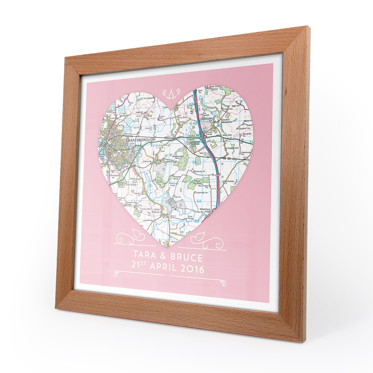 Personalised Single Heart Framed Map Print