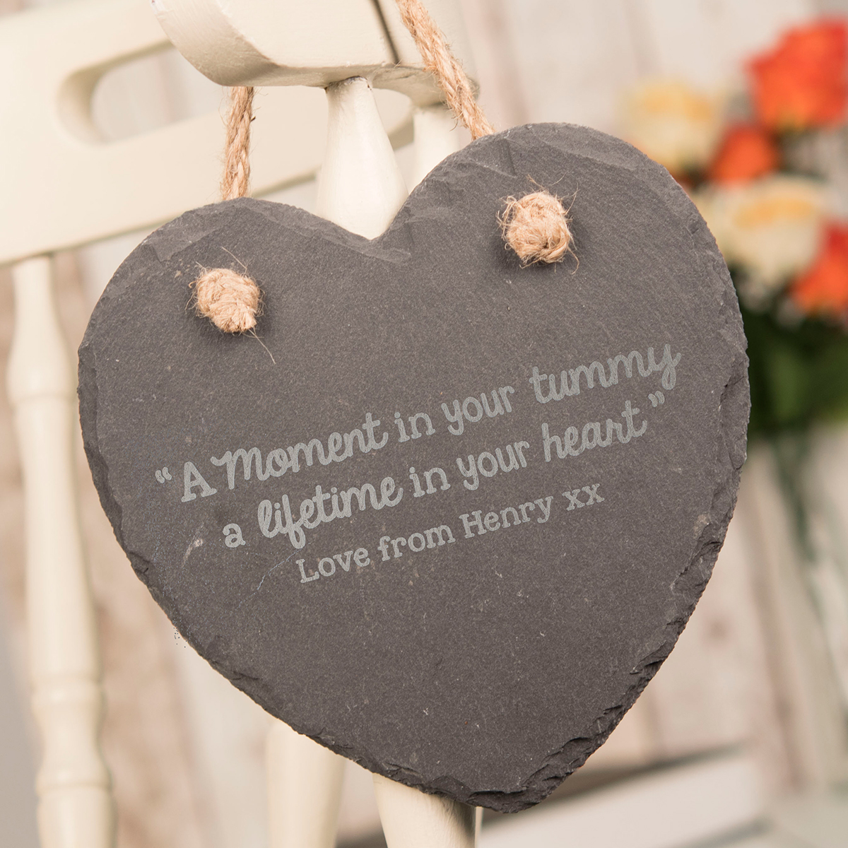 Personalised Medium Hanging Heart Slate - Moment In Your Tummy