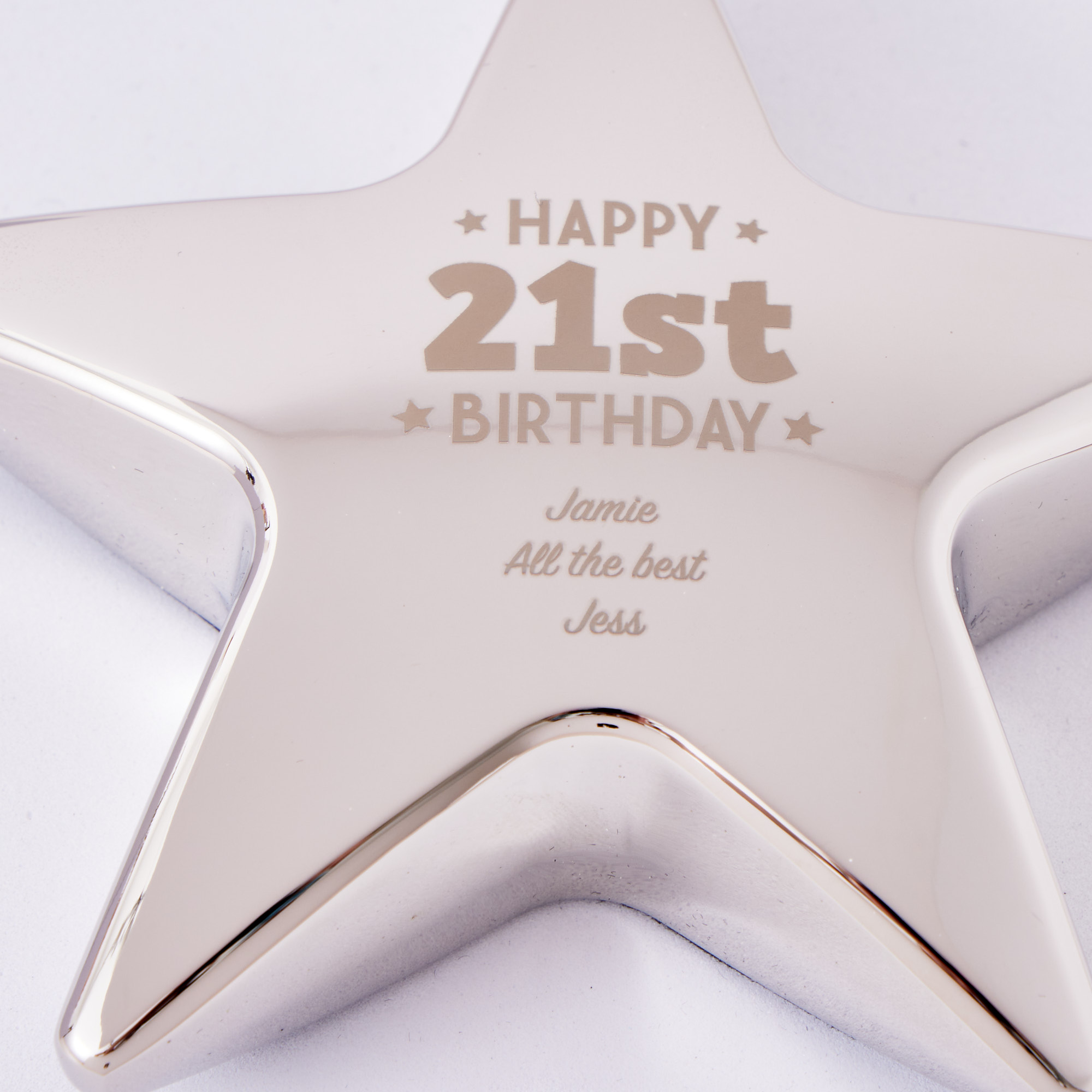 Engraved '21st Birthday' Silver Star Paperweight