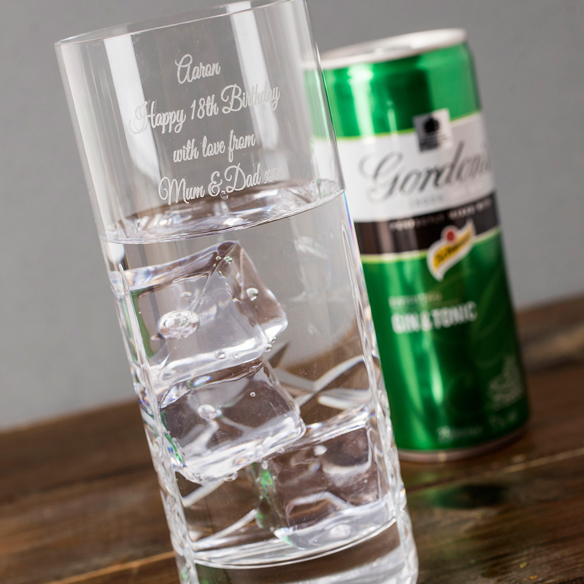 Engraved Crystal Highball Glass with Gin & Tonic