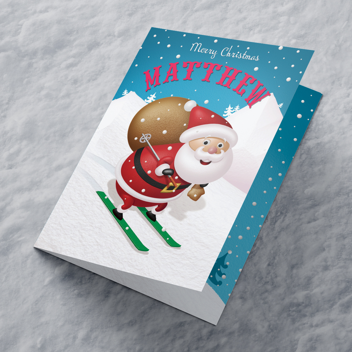 Personalised Christmas Card - Skiing Santa