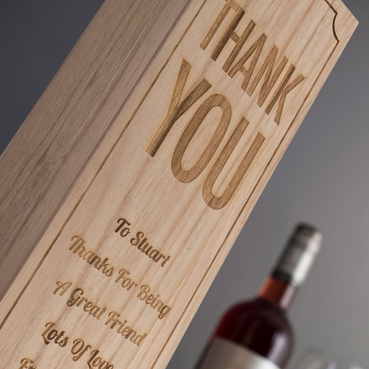 Personalised Luxury Wooden Wine Box - Thank You