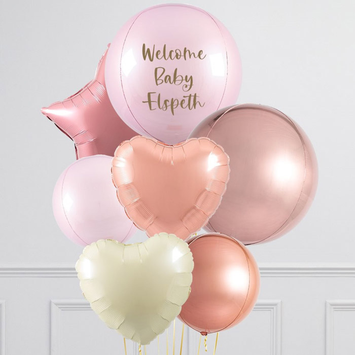 Personalised Rose Gold Helium Big Bubblegum Balloon Bunch - FREE DELIVERY