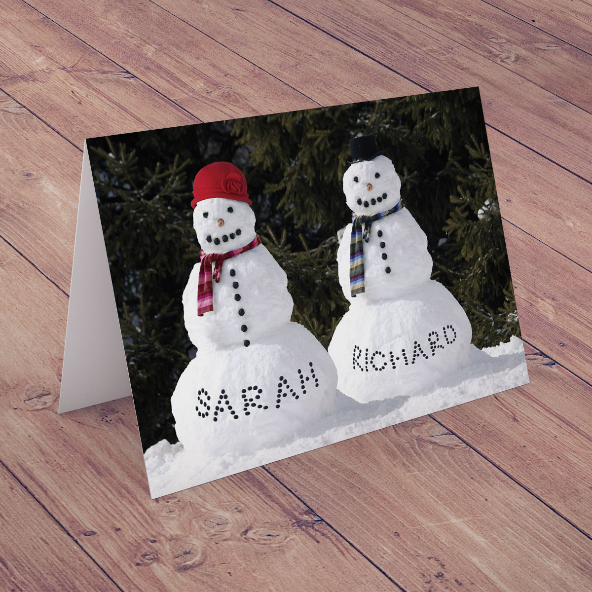 Personalised Card - Christmas Snowmen & Pine Trees