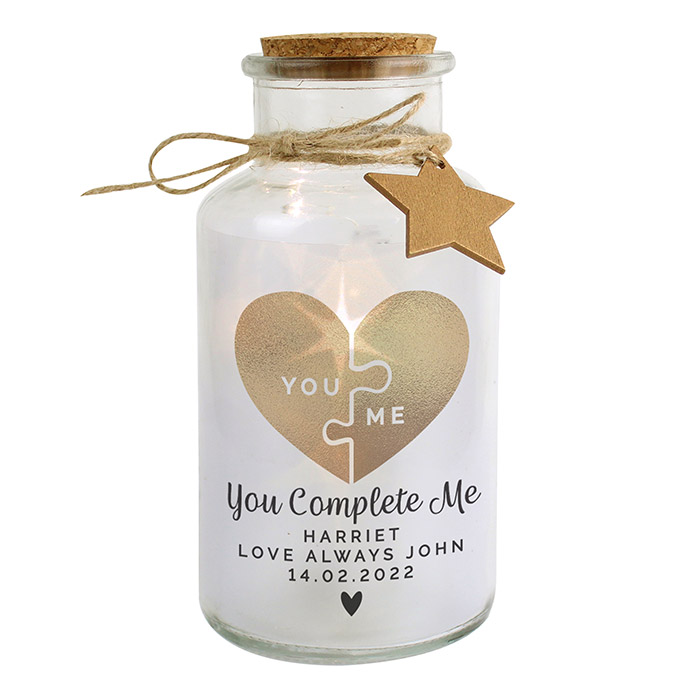 Personalised 'You Complete Me' LED Glass Jar - Exclusive