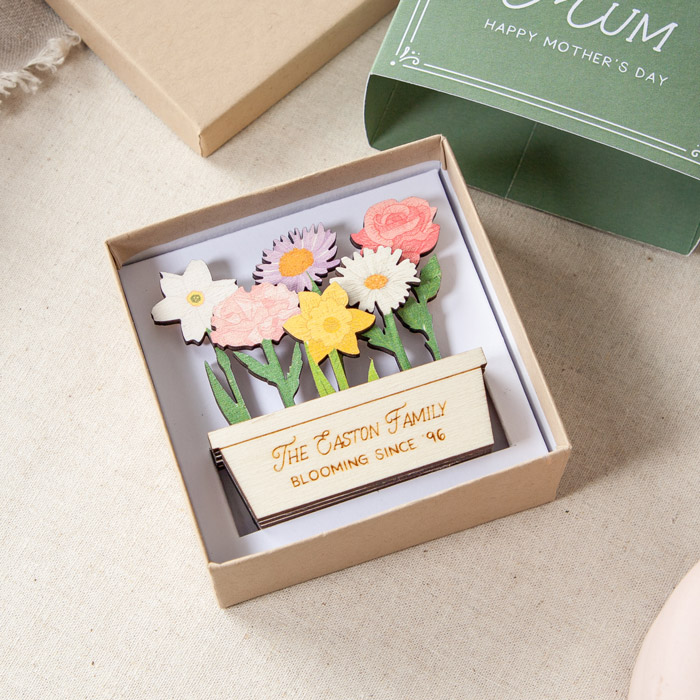 Personalised Family of Birth Flowers in Mini Wooden Planter