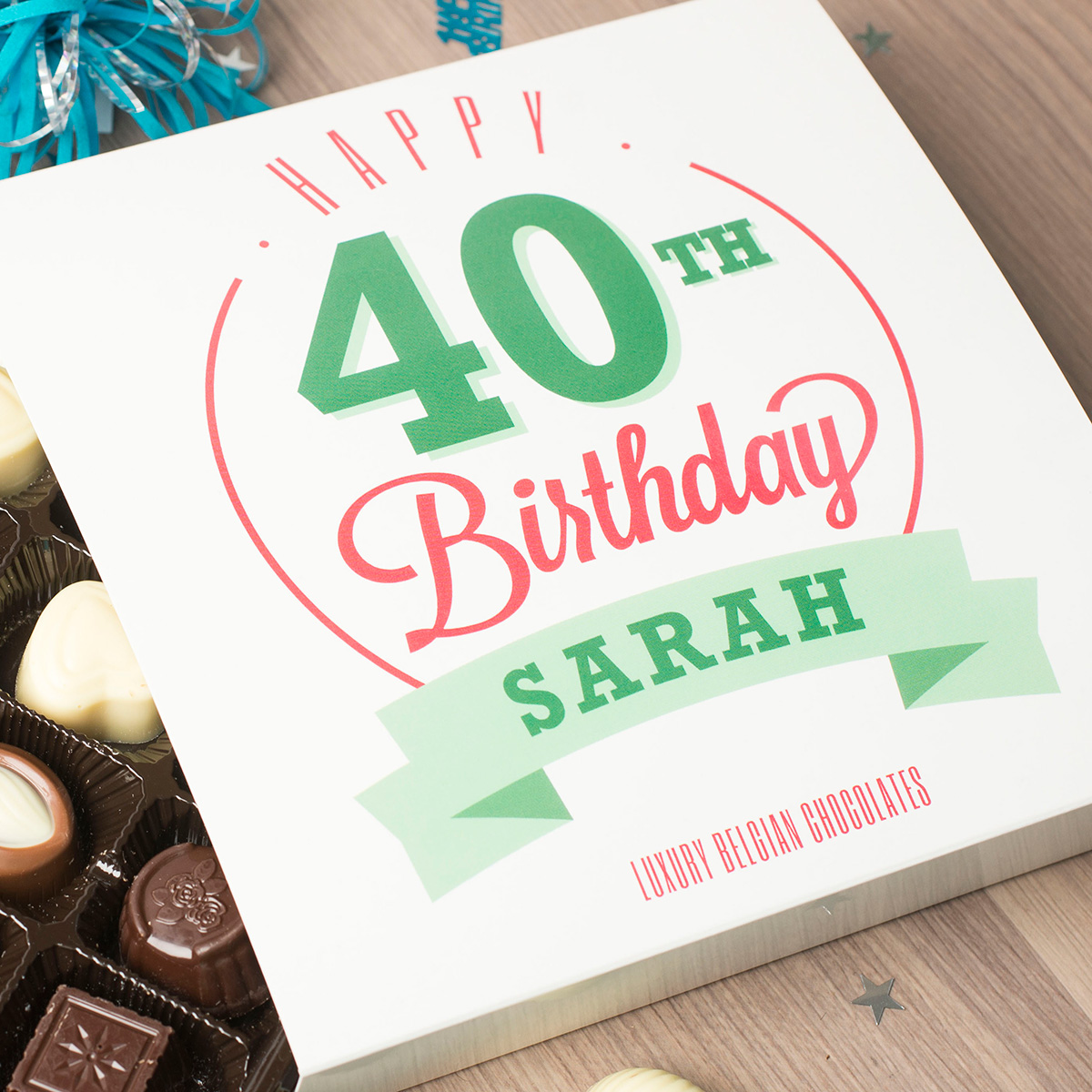 Personalised Belgian Chocolates - Happy 40th Birthday