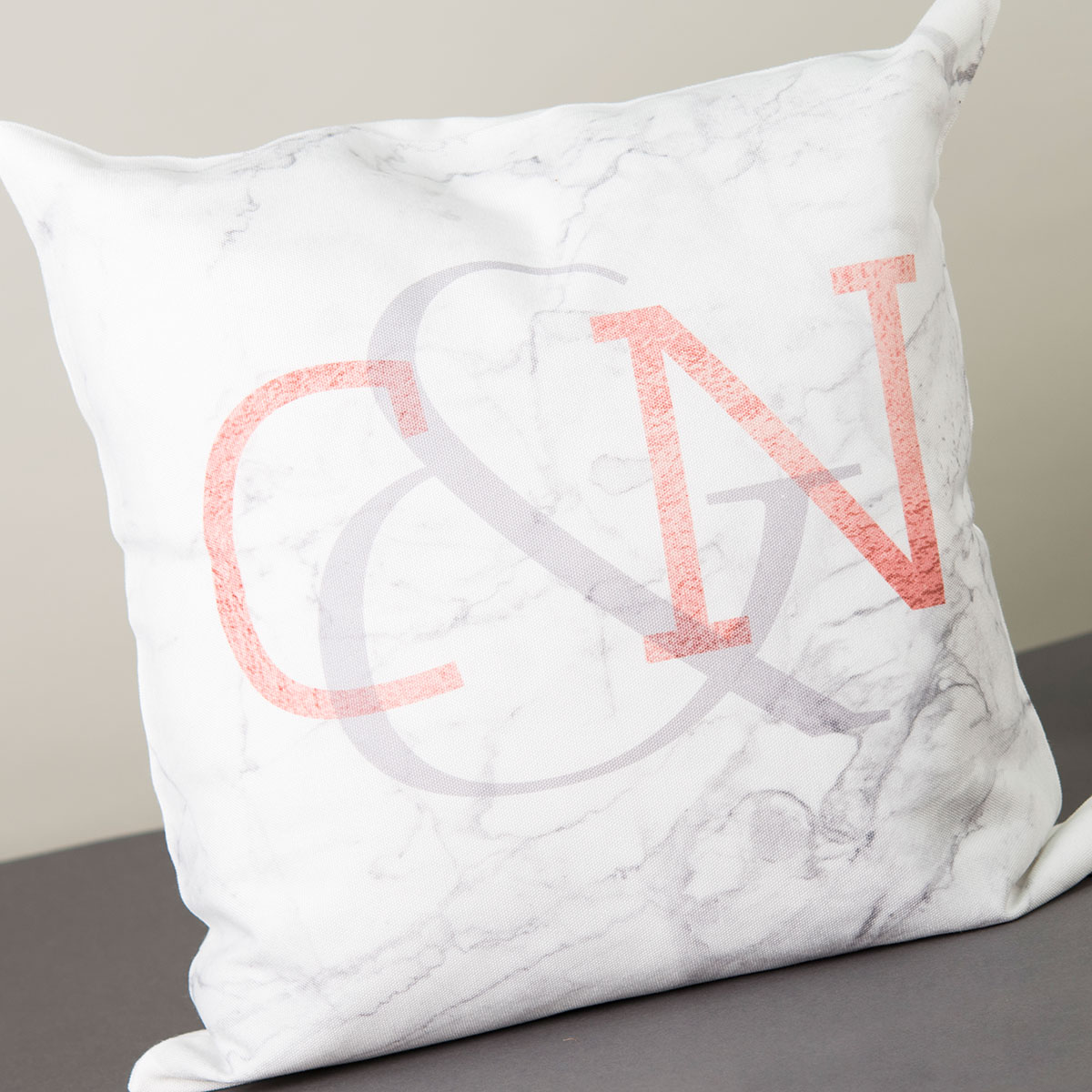 Personalised Cushion - Grey Marble Initials - Gold