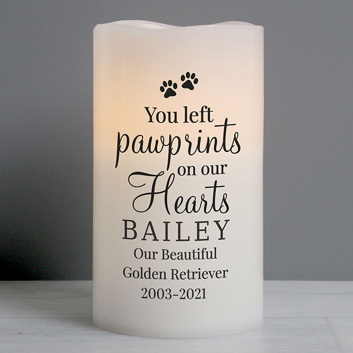 Personalised Pawprints On Our Hearts LED Candle